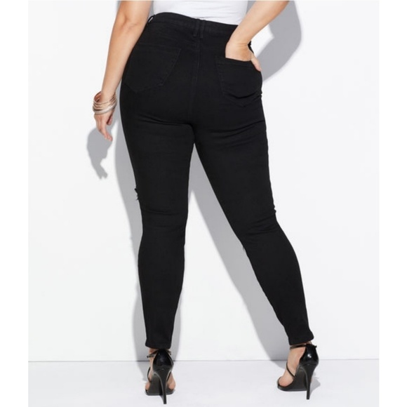 Avenue Black Distressed Skinny Jeans 18 sequins - Picture 2 of 8